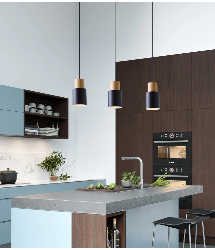 Hanglamp Cilinder IJzer Hout Geborsteld Nikkel E27 Scandinavisch Woonkamer Eetkamer | Sansoti