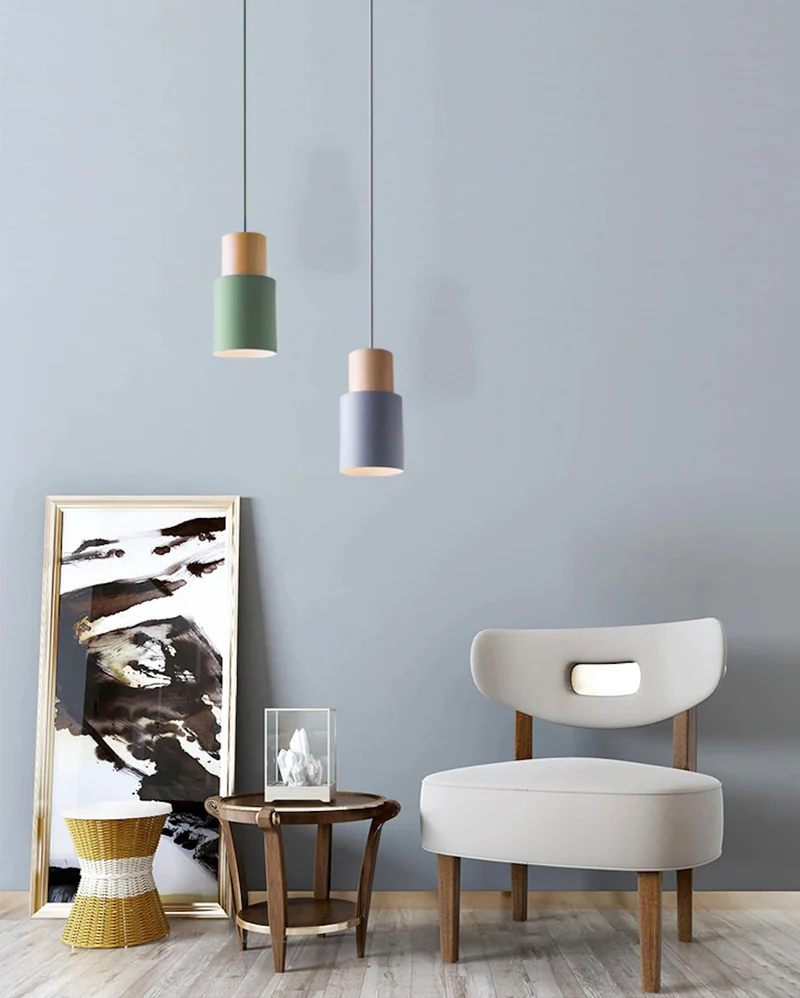 Hanglamp Cilinder IJzer Hout Geborsteld Nikkel E27 Scandinavisch Woonkamer Eetkamer | Sansoti