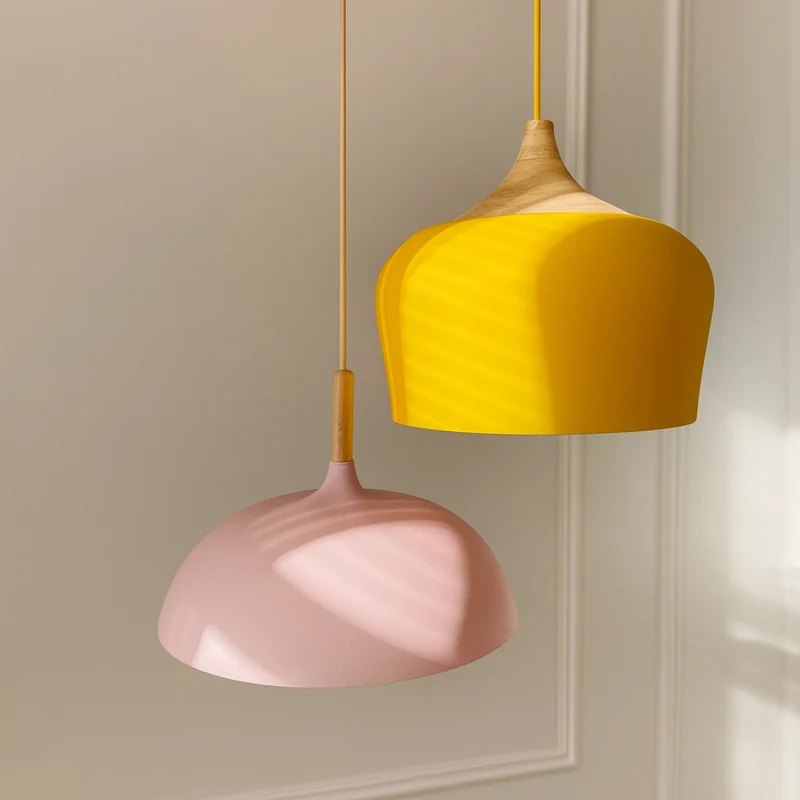 Hanglamp Pastel Aluminium Hout Retro Koepel Bol E27 Kinderkamer Woonkamer | Sansoti