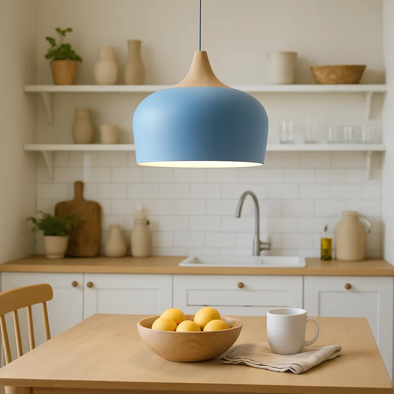 Hanglamp Pastel Aluminium Hout Retro Koepel Bol E27 Kinderkamer Woonkamer | Sansoti
