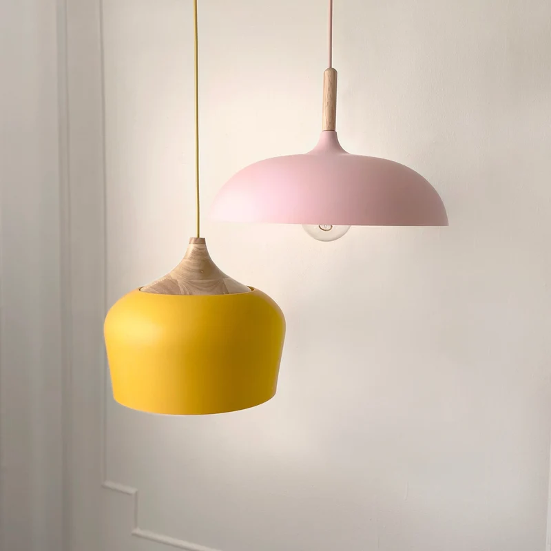 Hanglamp Pastel Aluminium Hout Retro Koepel Bol E27 Kinderkamer Woonkamer | Sansoti