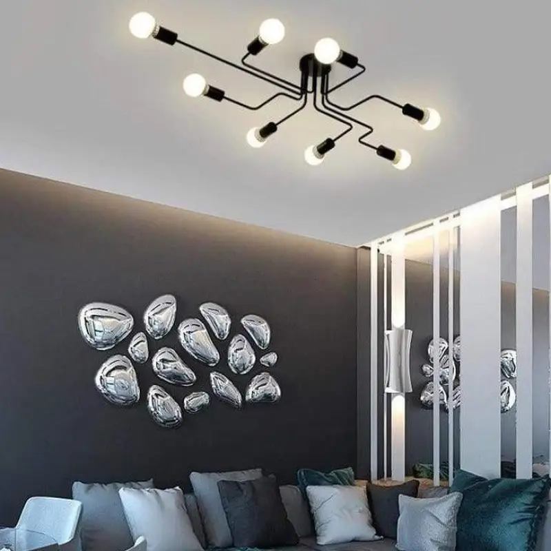 Plafondlamp LED Design Zwart Aluminium 8-Lichts Warm Wit Woonkamer Eetkamer Modern | Sansoti