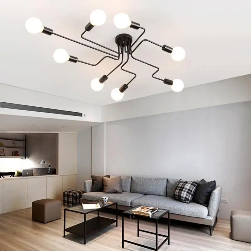 Plafondlamp LED Design Zwart Aluminium 8-Lichts Warm Wit Woonkamer Eetkamer Modern | Sansoti
