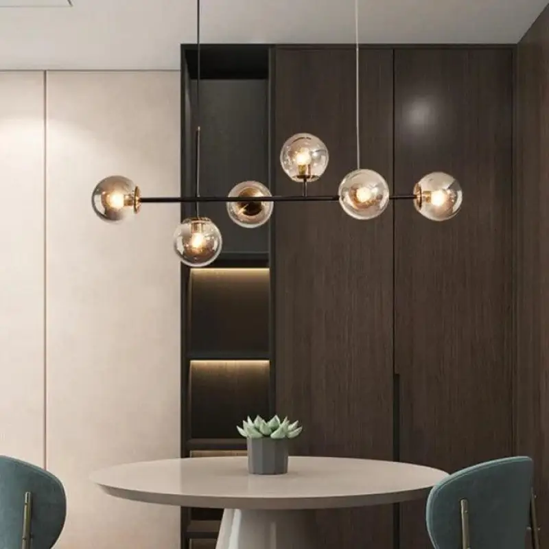 Hanglamp Glas Vintage 6-Lichts Aluminium Zwart Goud 120cm Verstelbaar Eetkamer Woonkamer | Sansoti