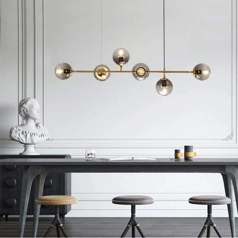 Hanglamp Glas Vintage 6-Lichts Aluminium Zwart Goud 120cm Verstelbaar Eetkamer Woonkamer | Sansoti
