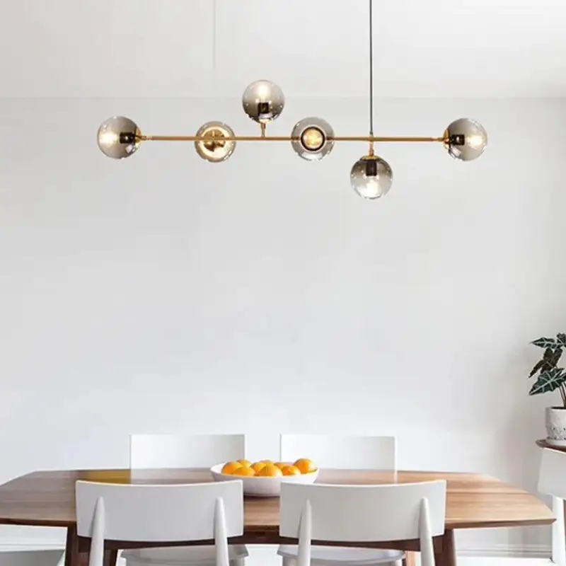 Hanglamp Glas Vintage 6-Lichts Aluminium Zwart Goud 120cm Verstelbaar Eetkamer Woonkamer | Sansoti