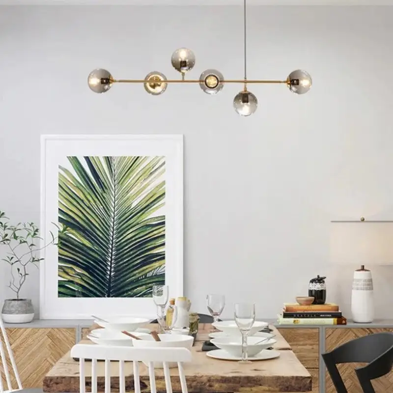 Hanglamp Glas Vintage 6-Lichts Aluminium Zwart Goud 120cm Verstelbaar Eetkamer Woonkamer | Sansoti