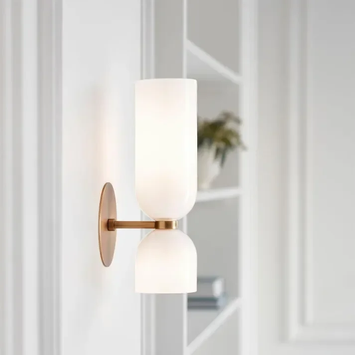 Wandlamp Glas Goud Dubbele Kap 35cm E14 Hal Woonkamer Slaapkamer Modern Stijlvol | Sansoti