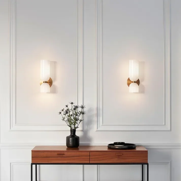 Wandlamp Glas Goud Dubbele Kap 35cm E14 Hal Woonkamer Slaapkamer Modern Stijlvol | Sansoti