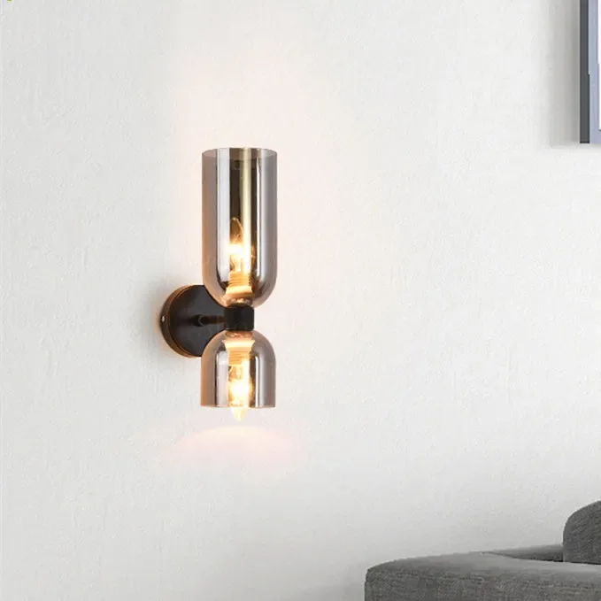Wandlamp Glas Goud Dubbele Kap 35cm E14 Hal Woonkamer Slaapkamer Modern Stijlvol | Sansoti