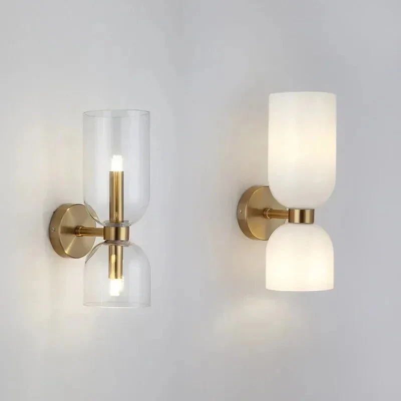 Wandlamp Glas Goud Dubbele Kap 35cm E14 Hal Woonkamer Slaapkamer Modern Stijlvol | Sansoti