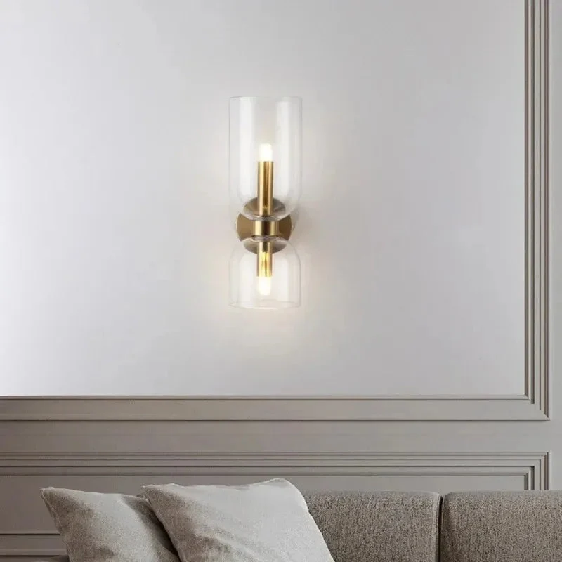 Wandlamp Glas Goud Dubbele Kap 35cm E14 Hal Woonkamer Slaapkamer Modern Stijlvol | Sansoti