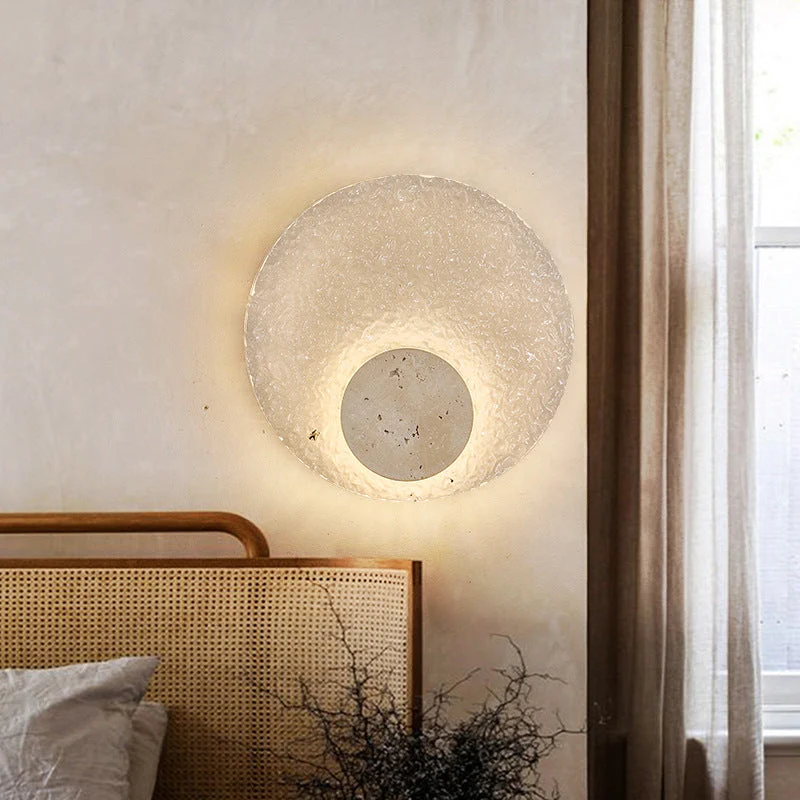 Wandlamp Travertijn Acryl Rond LED Minimalistisch Japandi Ø30 Slaapkamer Hal | Sansoti