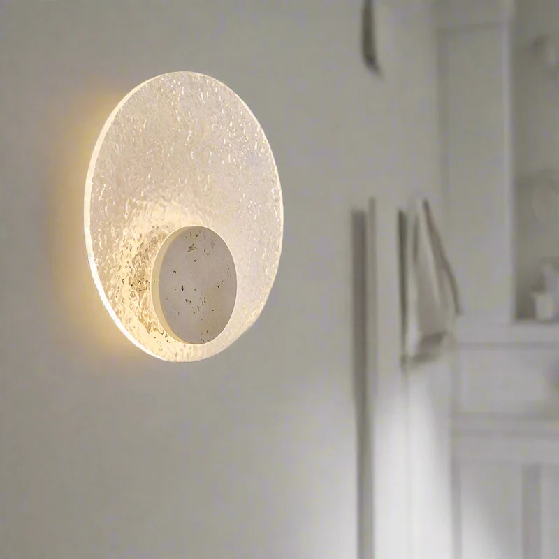 Wandlamp Travertijn Acryl Rond LED Minimalistisch Japandi Ø30 Slaapkamer Hal | Sansoti