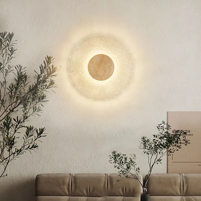 Wandlamp Travertijn Acryl Rond LED Minimalistisch Japandi Ø30 Slaapkamer Hal | Sansoti