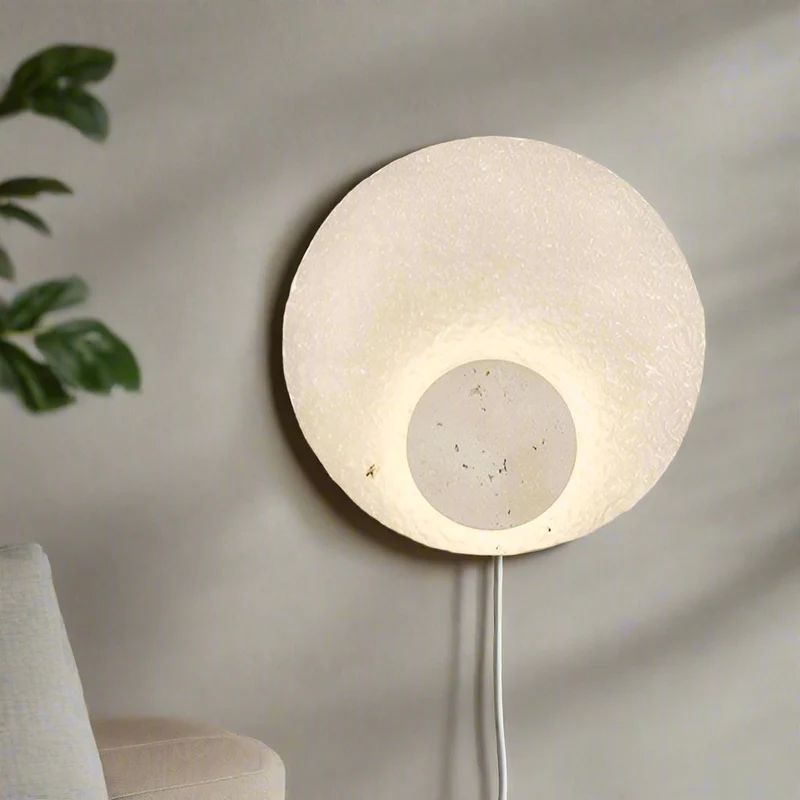 Wandlamp Travertijn Acryl Rond LED Minimalistisch Japandi Ø30 Slaapkamer Hal | Sansoti
