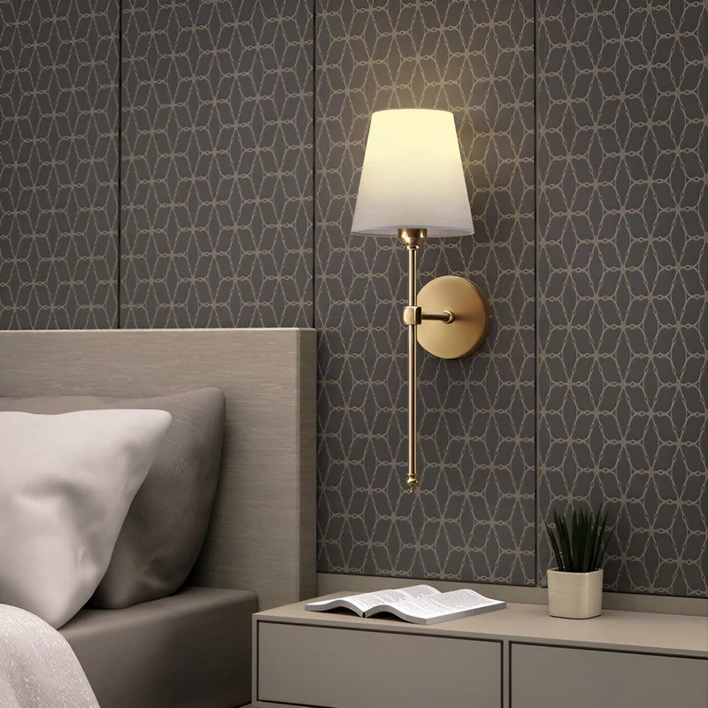 Wandlamp Set 2 Stuks Metaal Stoffen Kap 51cm Slaapkamer Hal Hotel Chique | Sansoti
