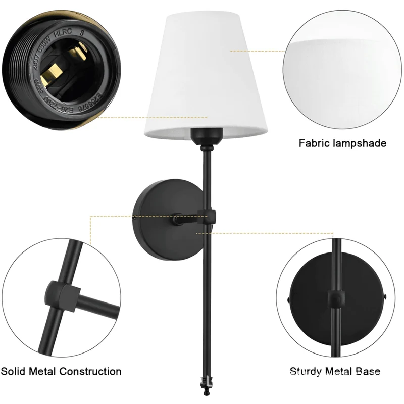 Wandlamp Set 2 Stuks Metaal Stoffen Kap 51cm Slaapkamer Hal Hotel Chique | Sansoti