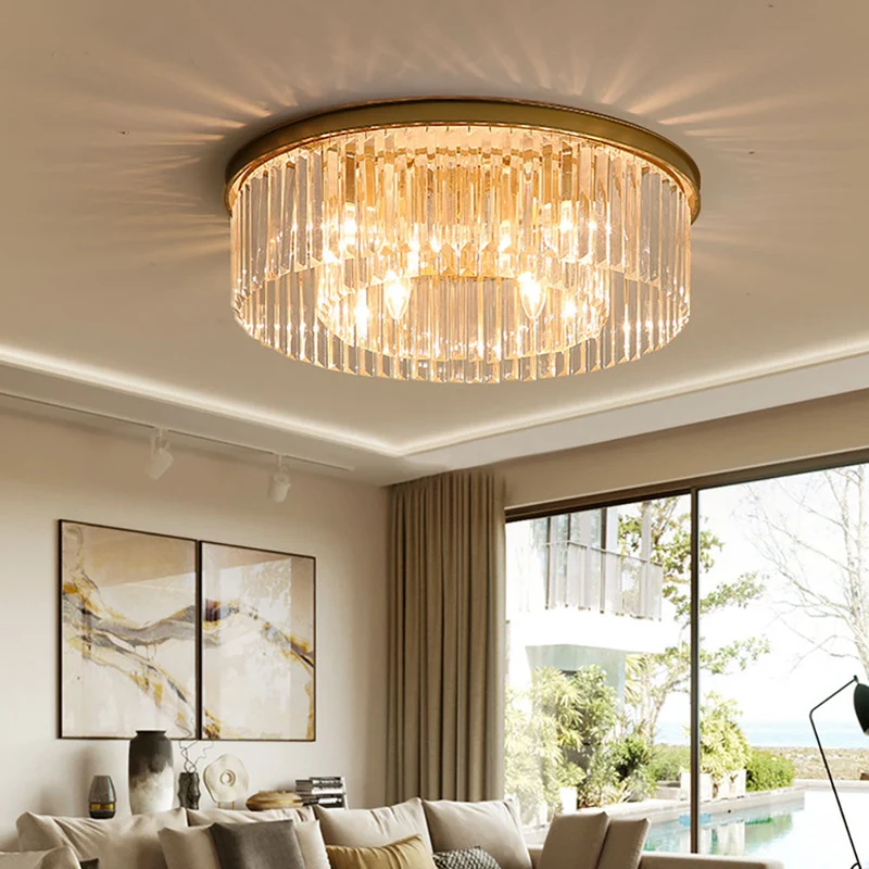 Plafondlamp kristal 40 cm goud 4x E14 woonkamer hal slaapkamer luxe plafondverlichting moderne kristallen lamp | Sansoti