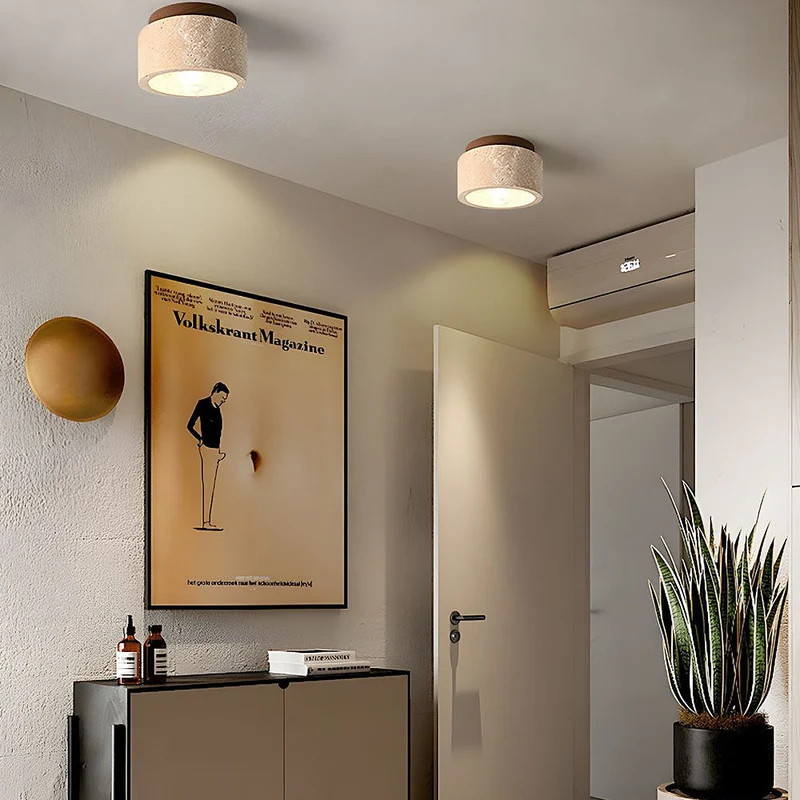 Cilestic Plafondlamp Travertin Hout E27/E26 Beige Hal Slaapkamer Woonkamer Scandinavisch Modern Design Natuurlijke Plafondverlichting | Sansoti