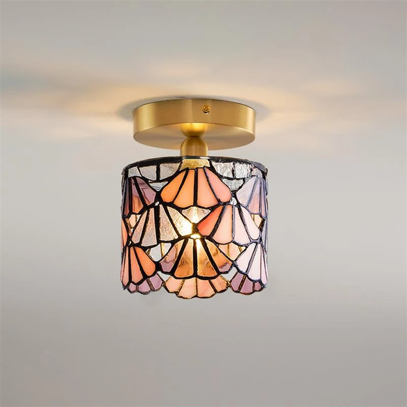 Vezari Tiffany plafondlamp glas mozaïek messing E14 blauw roze badkamer gang plafondverlichting vintage plafondlamp Tiffany stijl | Sansoti