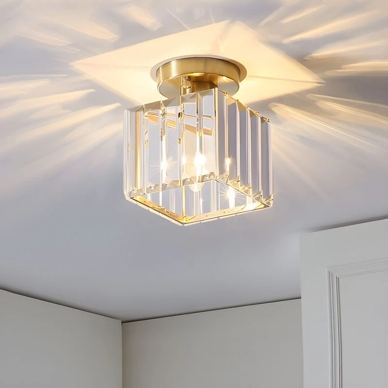 Kilon plafondlamp kristal kubus messing plafond hal woonkamer slaapkamer moderne verlichting compact | Sansoti