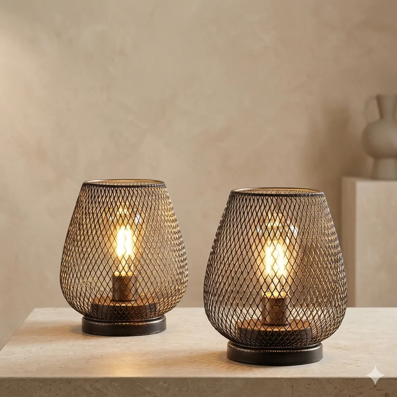 Tafellamp Draadloos Oplaadbaar Metaal Gaas Warm Wit LED Sfeerverlichting Binnen Buiten | Sansoti