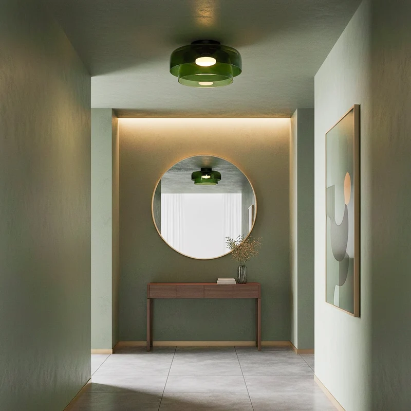 Plafondlamp Gelaagd Glas Metaal Zwart Groen Rookgrijs Oranje LED 32-42cm 3 Lichtkleuren | Sansoti
