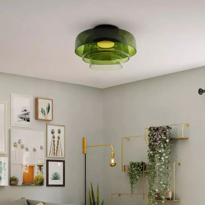 Plafondlamp Gelaagd Glas Metaal Zwart Groen Rookgrijs Oranje LED 32-42cm 3 Lichtkleuren | Sansoti
