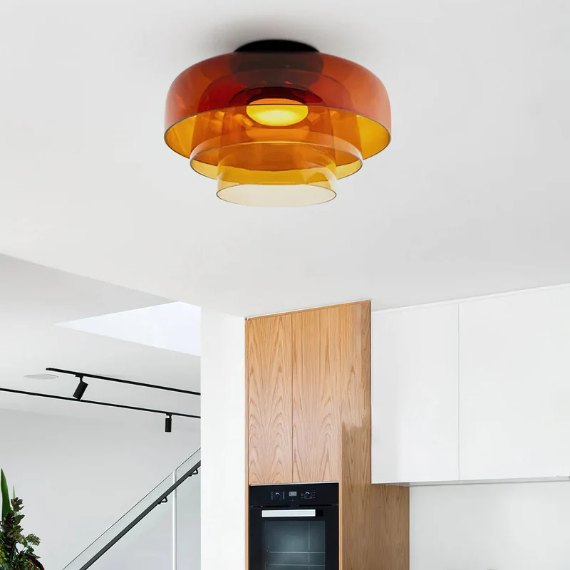 Plafondlamp Gelaagd Glas Metaal Zwart Groen Rookgrijs Oranje LED 32-42cm 3 Lichtkleuren | Sansoti