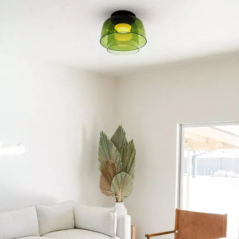Plafondlamp Gelaagd Glas Metaal Zwart Groen Rookgrijs Oranje LED 32-42cm 3 Lichtkleuren | Sansoti