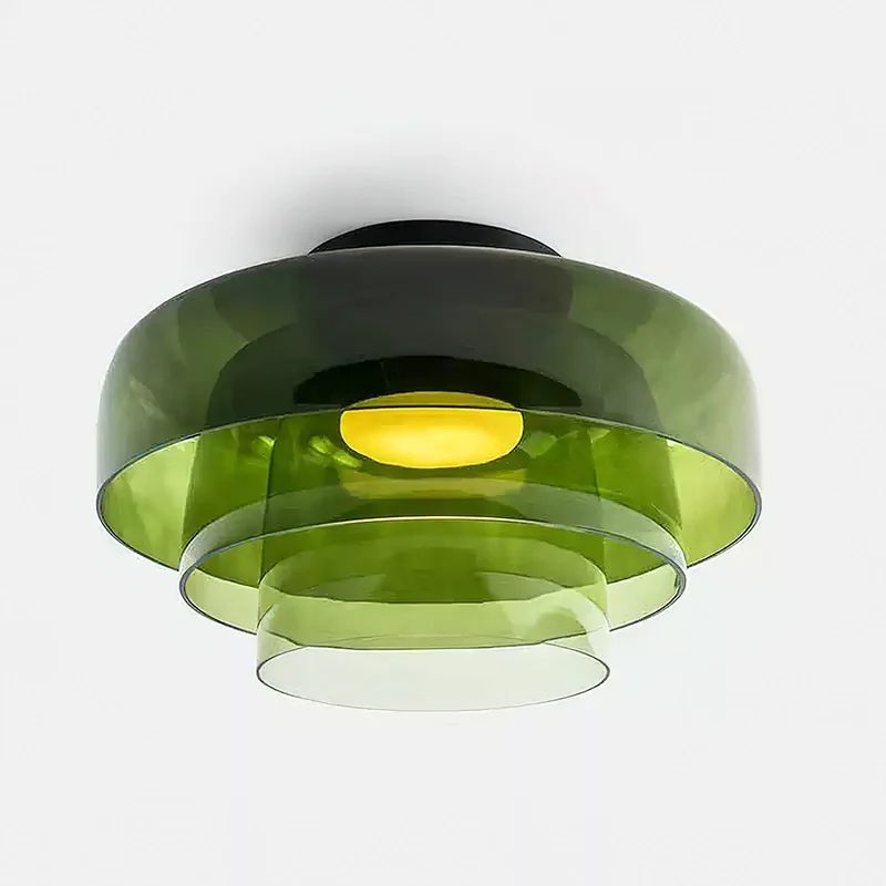 Plafondlamp Gelaagd Glas Metaal Zwart Groen Rookgrijs Oranje LED 32-42cm 3 Lichtkleuren | Sansoti