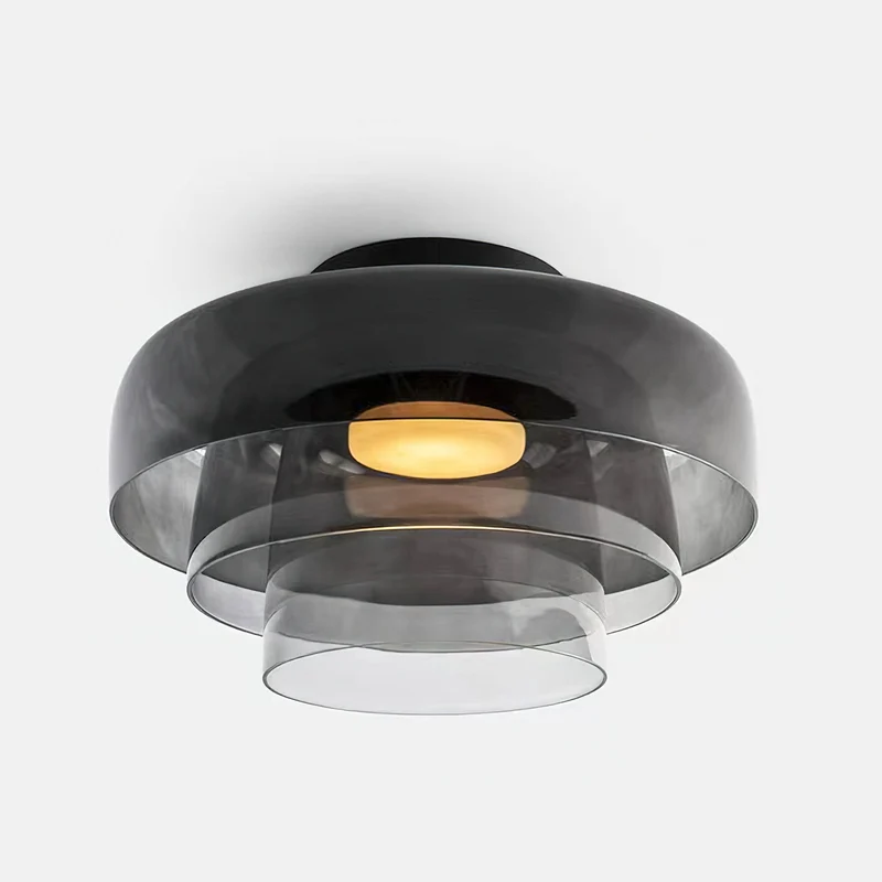 Plafondlamp Gelaagd Glas Metaal Zwart Groen Rookgrijs Oranje LED 32-42cm 3 Lichtkleuren | Sansoti