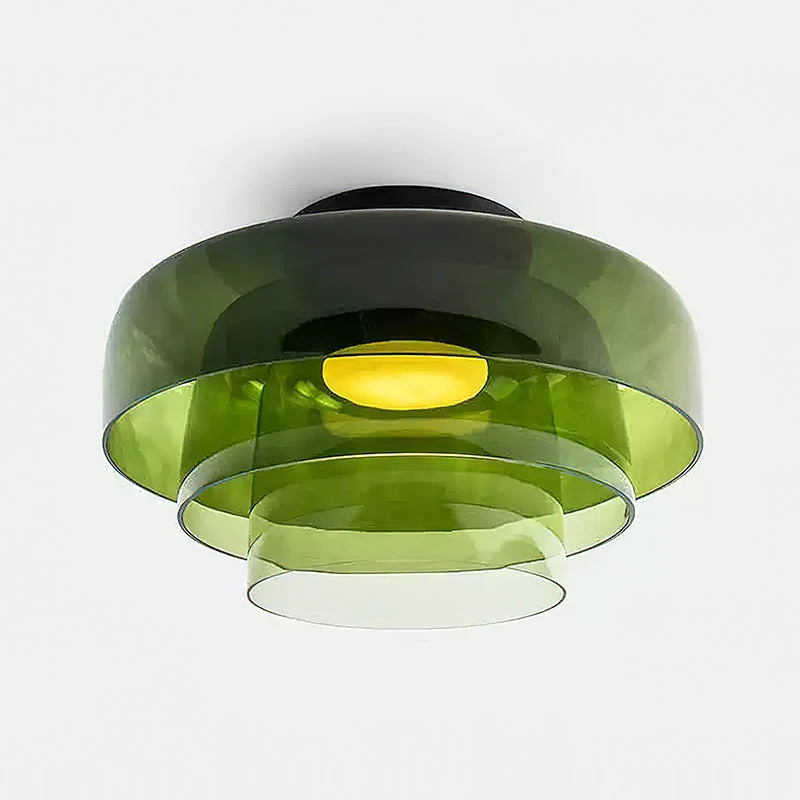 Plafondlamp Gelaagd Glas Metaal Zwart Groen Rookgrijs Oranje LED 32-42cm 3 Lichtkleuren | Sansoti