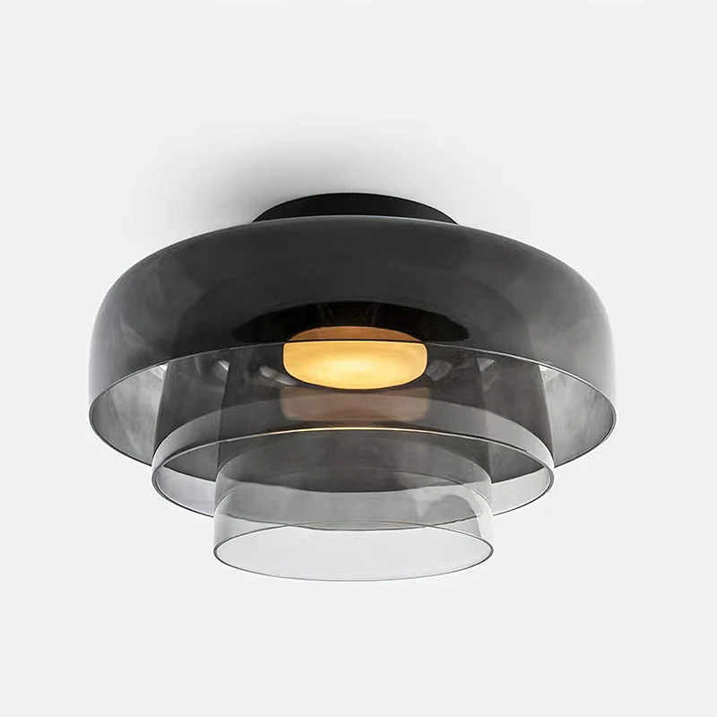 Plafondlamp Gelaagd Glas Metaal Zwart Groen Rookgrijs Oranje LED 32-42cm 3 Lichtkleuren | Sansoti