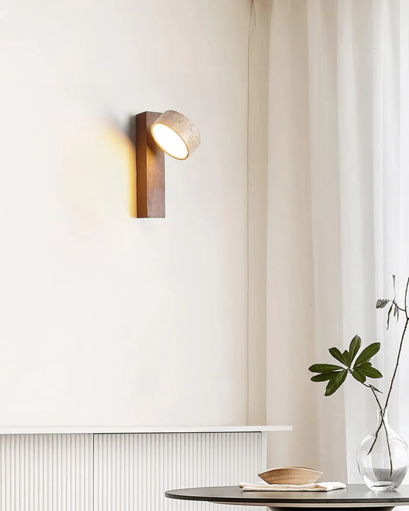 Wandlamp Travertin Walnoot Hout Verstelbaar Downlight Japandi 23cm | Sansoti