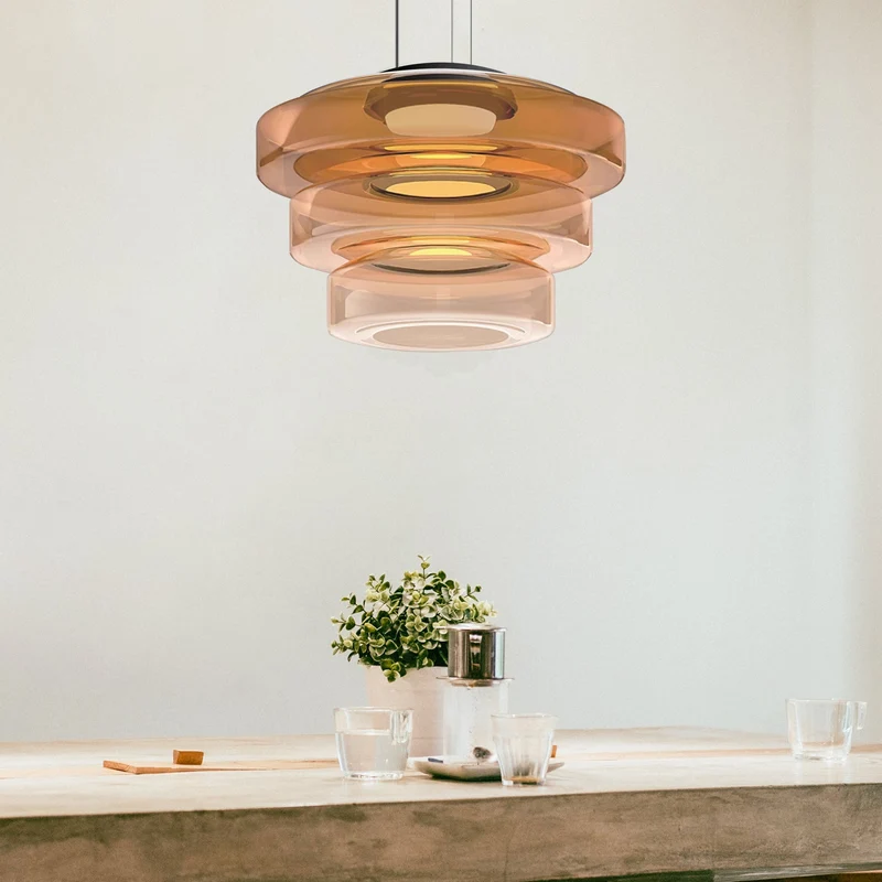 Hanglamp Glas LED Amber Groen Grijs Meerdere Lagen Woonkamer Eetkamer Keuken Moderne Plafondlamp Bauhaus Sfeer | Sansoti