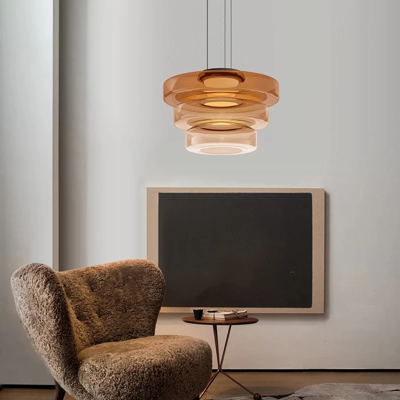 Hanglamp Glas LED Amber Groen Grijs Meerdere Lagen Woonkamer Eetkamer Keuken Moderne Plafondlamp Bauhaus Sfeer | Sansoti