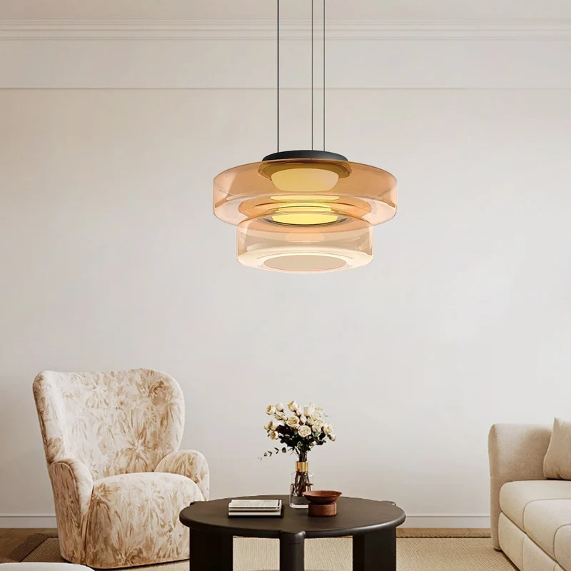 Hanglamp Glas LED Amber Groen Grijs Meerdere Lagen Woonkamer Eetkamer Keuken Moderne Plafondlamp Bauhaus Sfeer | Sansoti