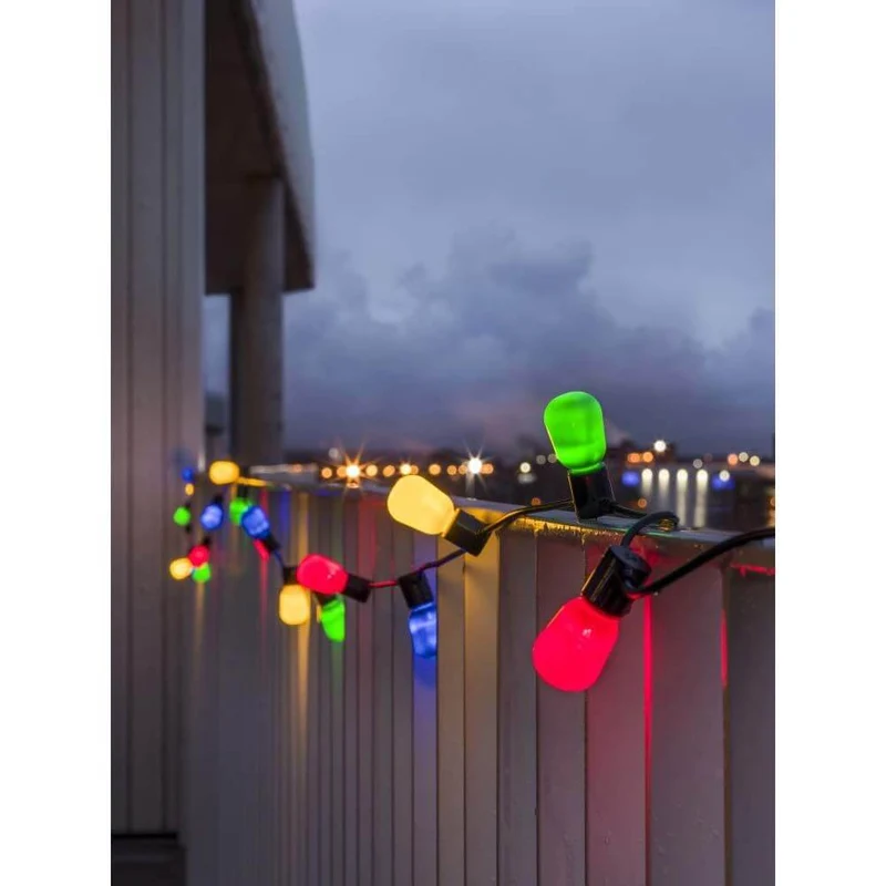 LED Biergartenkette opal 20 bunte Birnen 40 Warmweiße Dioden 6V IP44