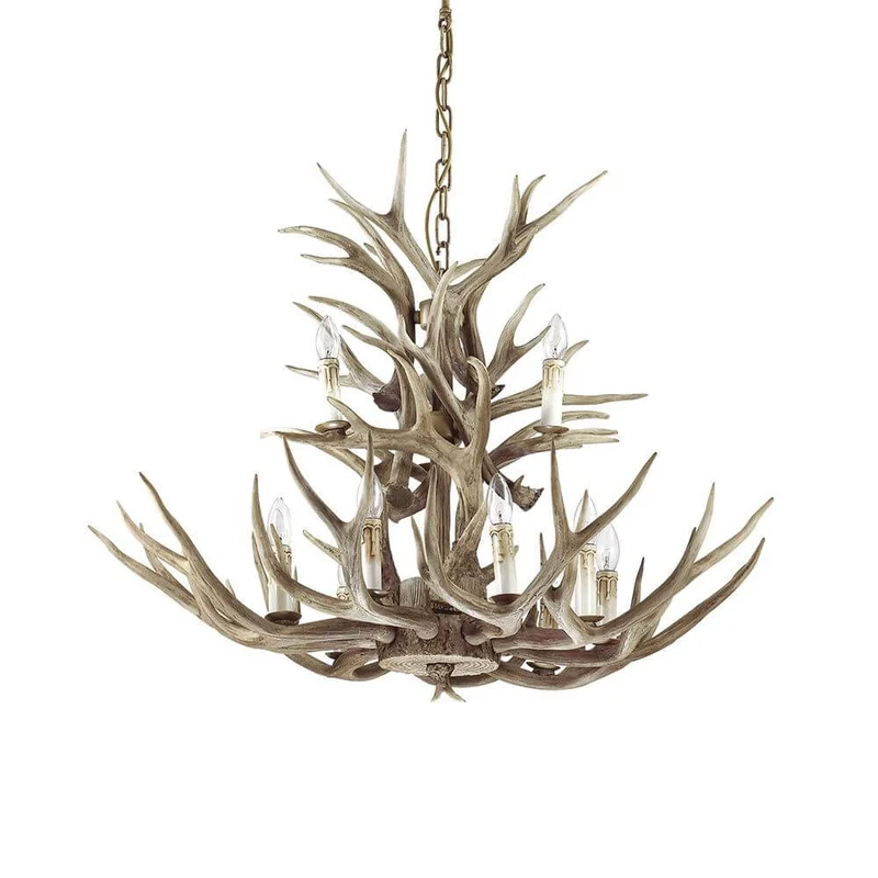 Chalet XL Holz Geweih-Lüster Ø 100cm 12-flammig