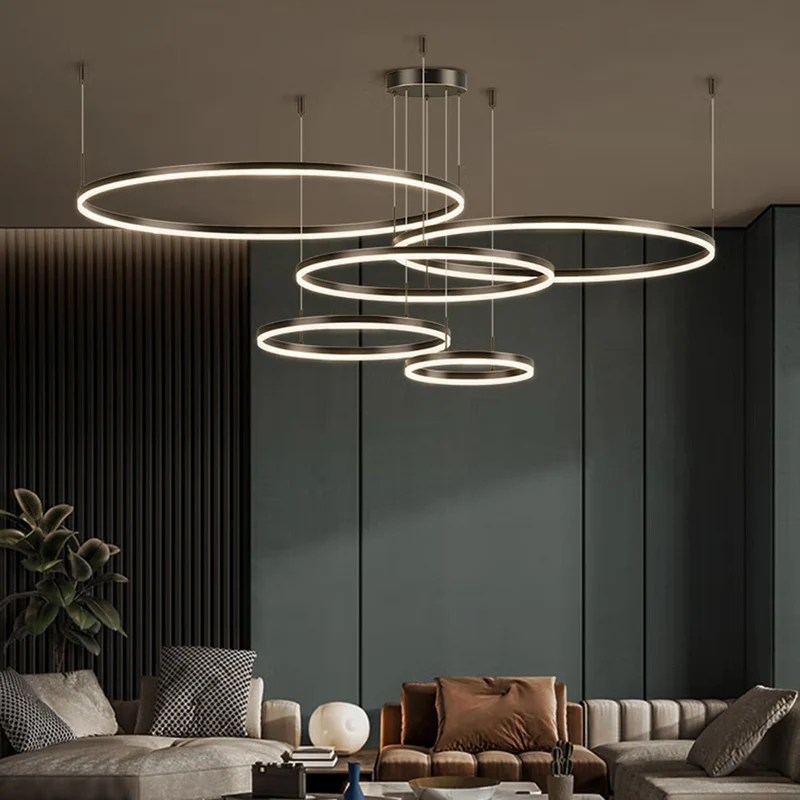 Hanglamp Ring Led Rond Metaal Zwart Goud Koffie Dimbaar Woonkamer Slaapkamer Eetkamer | Sansoti