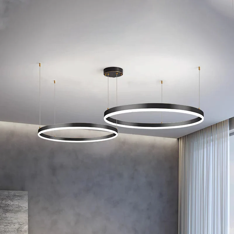 Hanglamp Ring Led Rond Metaal Zwart Goud Koffie Dimbaar Woonkamer Slaapkamer Eetkamer | Sansoti