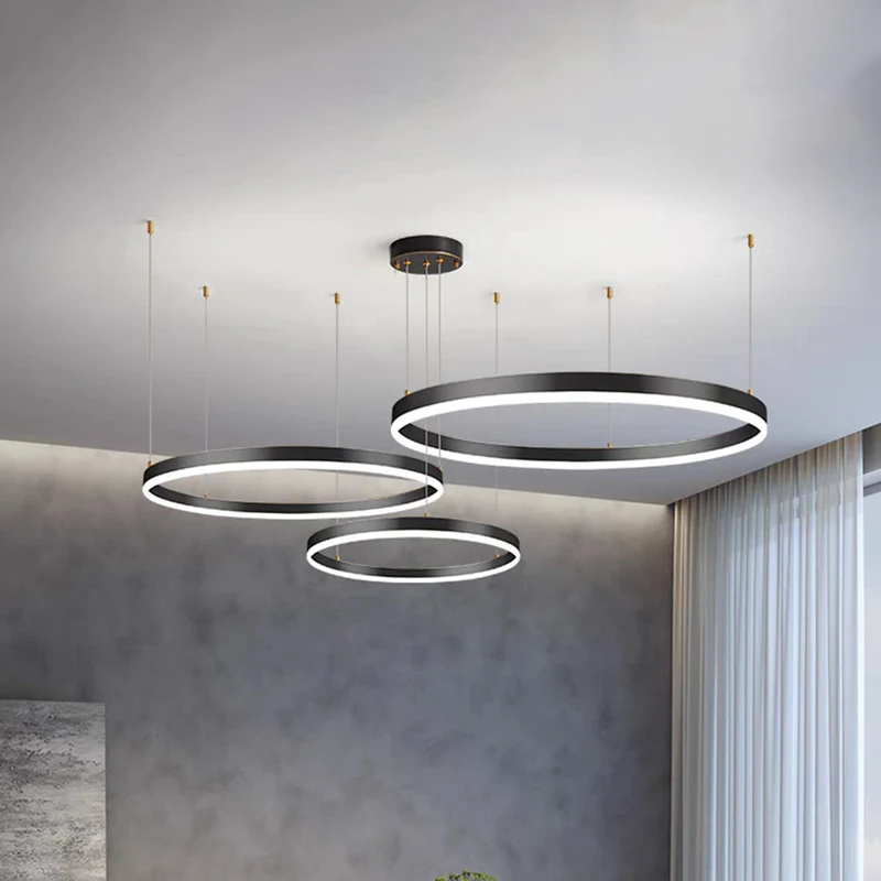 Hanglamp Ring Led Rond Metaal Zwart Goud Koffie Dimbaar Woonkamer Slaapkamer Eetkamer | Sansoti