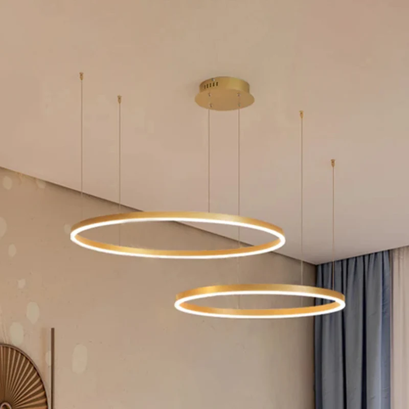 Hanglamp Ring Led Rond Metaal Zwart Goud Koffie Dimbaar Woonkamer Slaapkamer Eetkamer | Sansoti