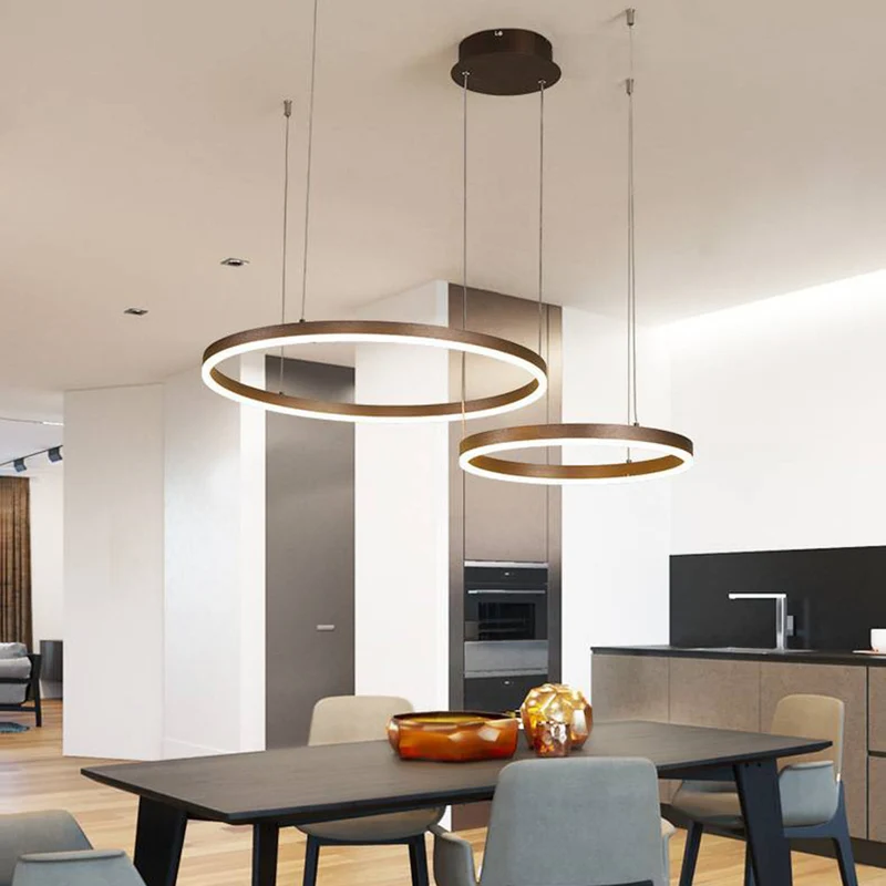 Hanglamp Ring Led Rond Metaal Zwart Goud Koffie Dimbaar Woonkamer Slaapkamer Eetkamer | Sansoti