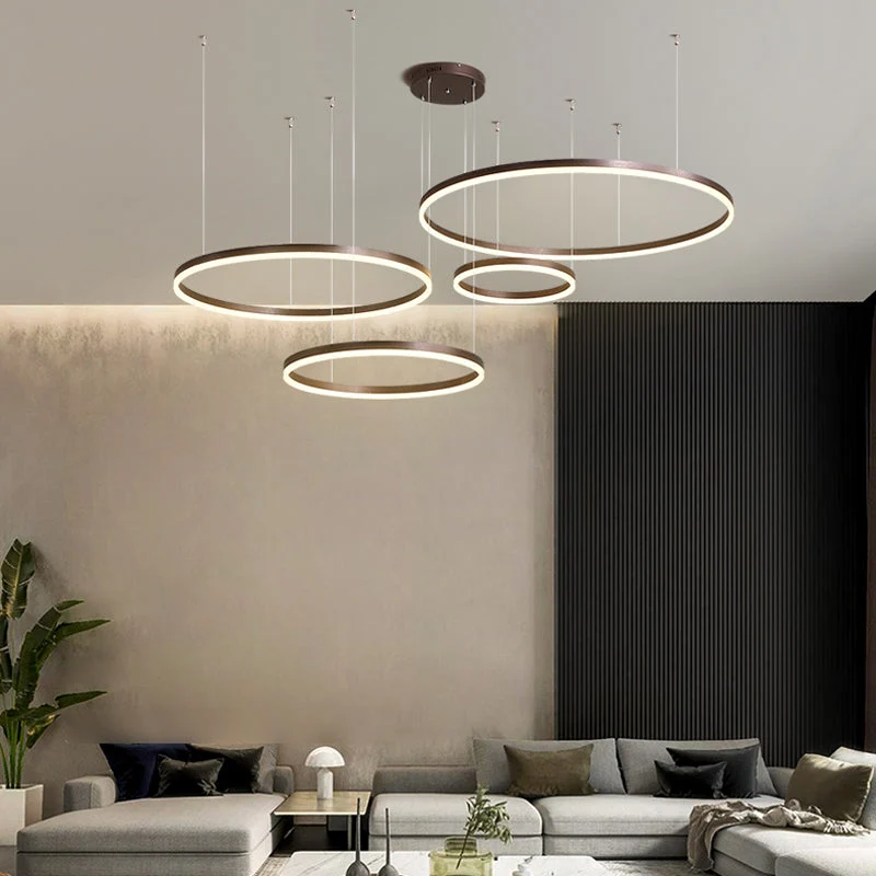 Hanglamp Ring Led Rond Metaal Zwart Goud Koffie Dimbaar Woonkamer Slaapkamer Eetkamer | Sansoti