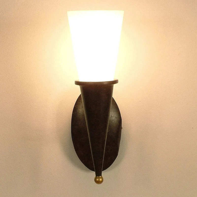 Wandleuchte Torcia Cono Eisen-Glas Braun-Schwarz-Gold