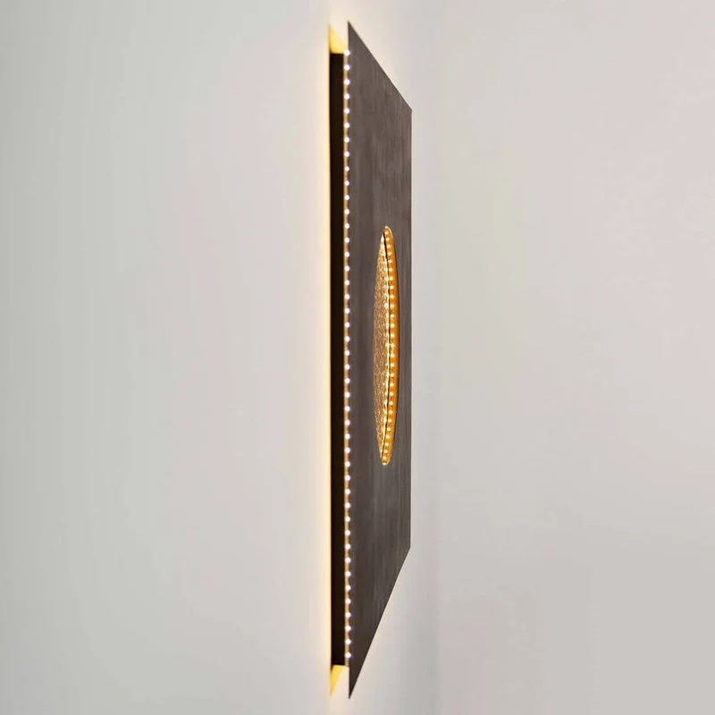 Wandleuchte Luna Quadrat Gross Eisen Braun-Schwarz-Gold