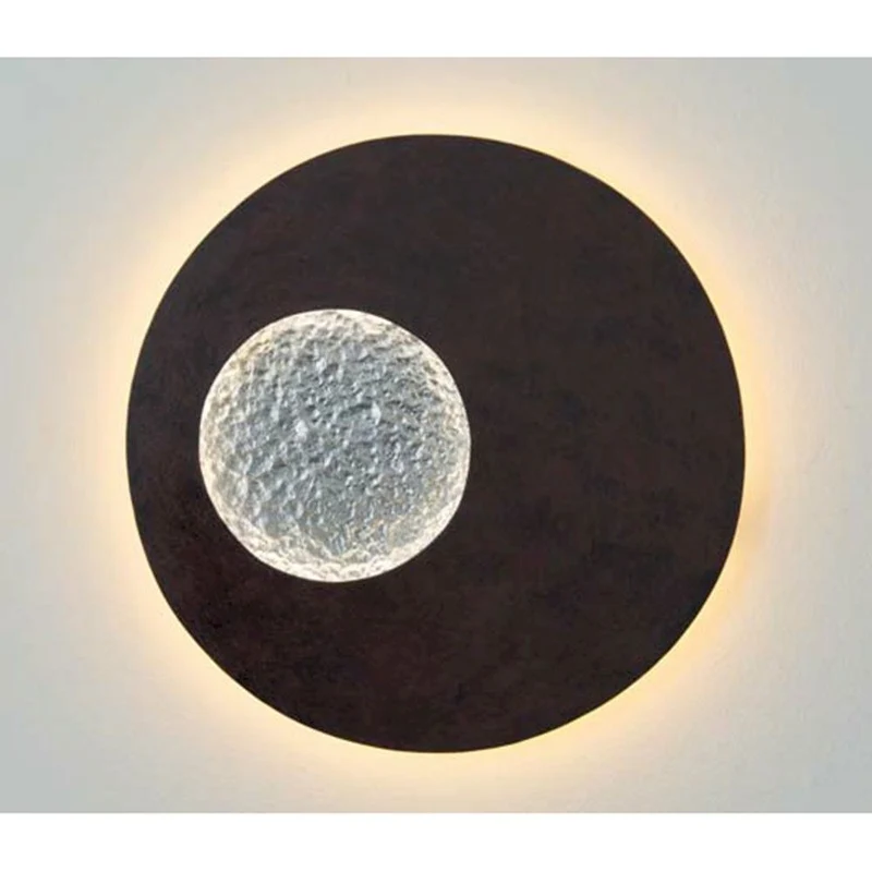 Wandleuchte Luna Rund Gross Eisen Braun-Schwarz-Silber